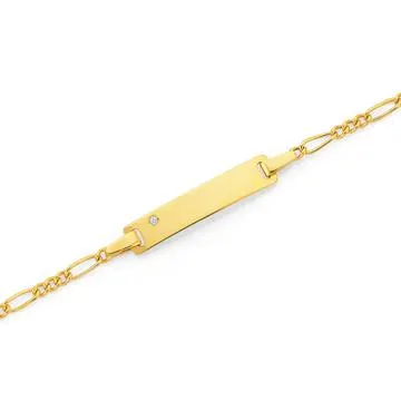 9ct Gold 16cm Hollow Figaro Diamond-set I.D. Bracelet