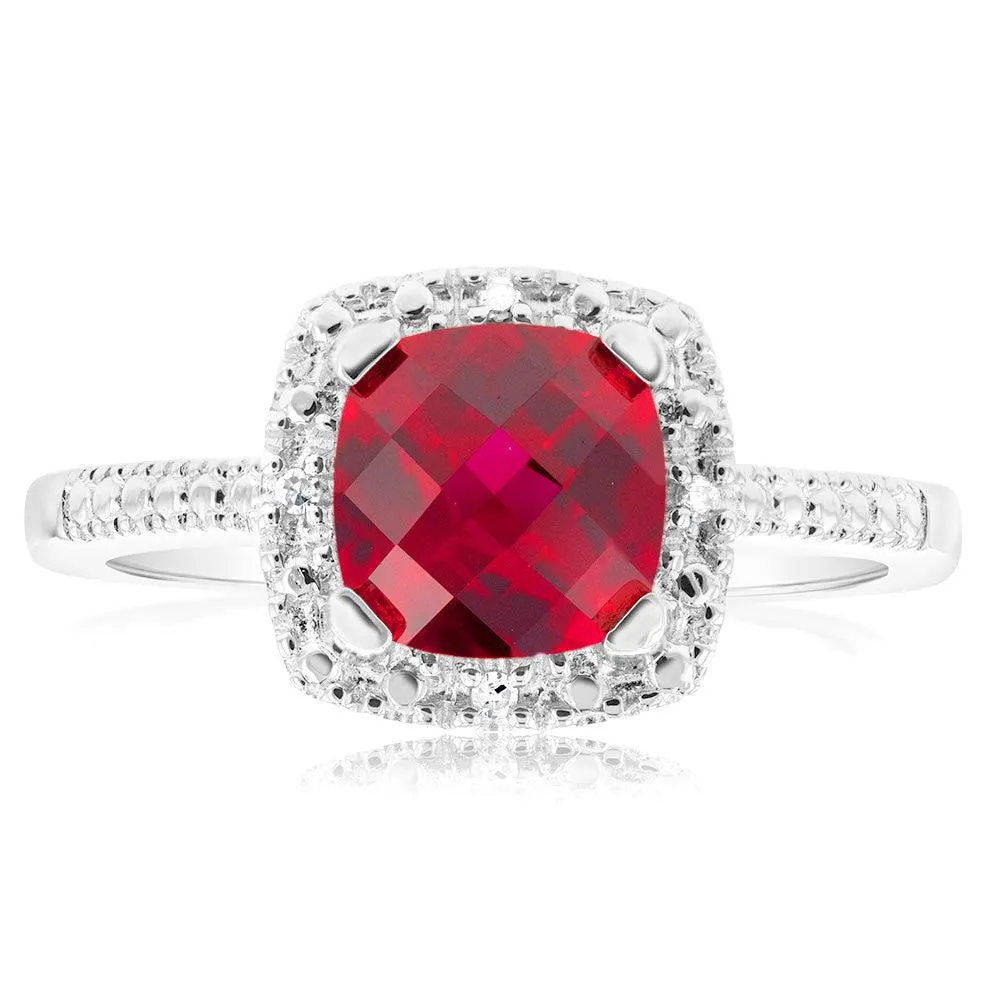 Created Ruby Ring with Diamonds in Sterling Silver