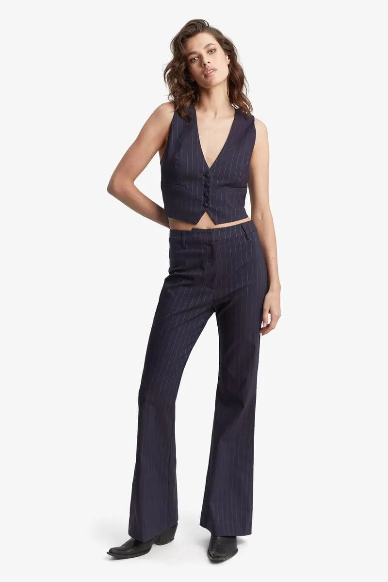 halifax pin stripe flare pant in navy pinstripe