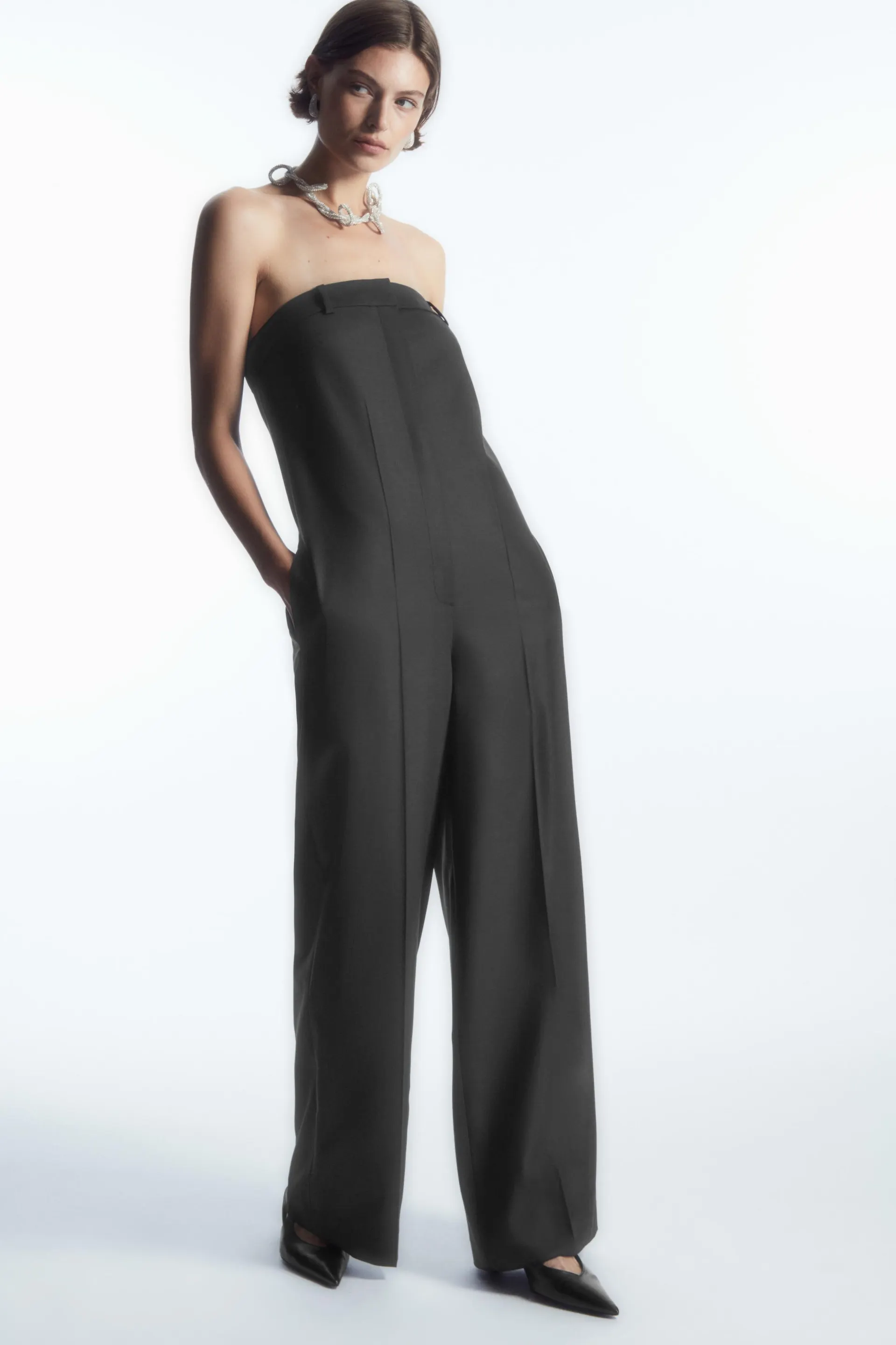 STRAPLESS WOOL TAILORED JUMPSUIT