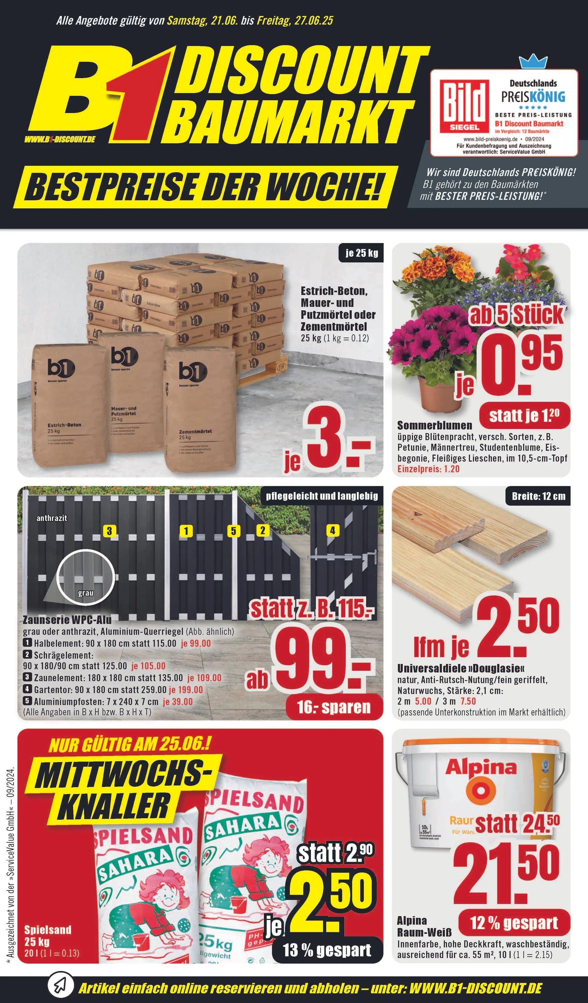 B1 Discount Baumarkt Prospekte von 22. Juni bis 27. Juni 2025 - Prospekt seite 1