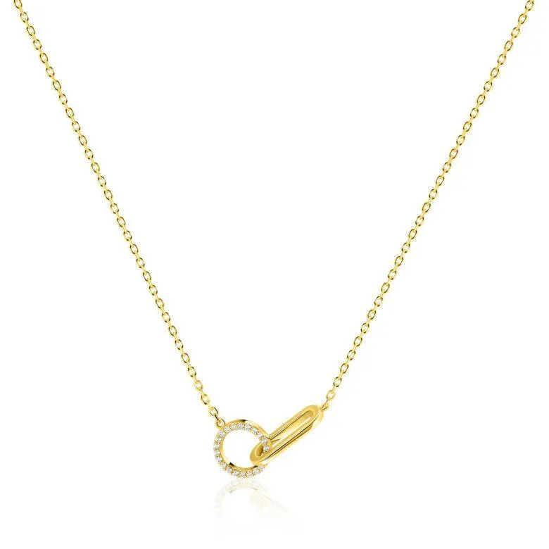 ZINZI gold plated zilveren ketting 45cm met twee verbonden schakels, bezet met witte zirkonia's ZIC2809