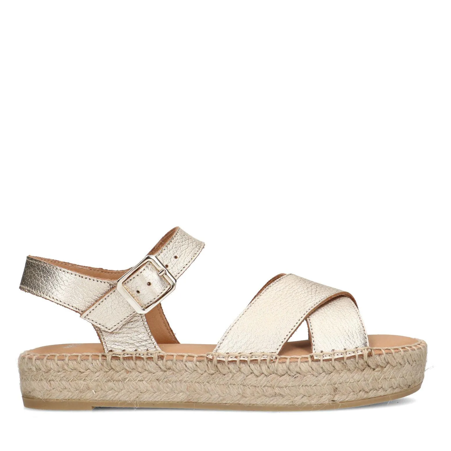 Manfield Gouden metallic sandalen met touwzool