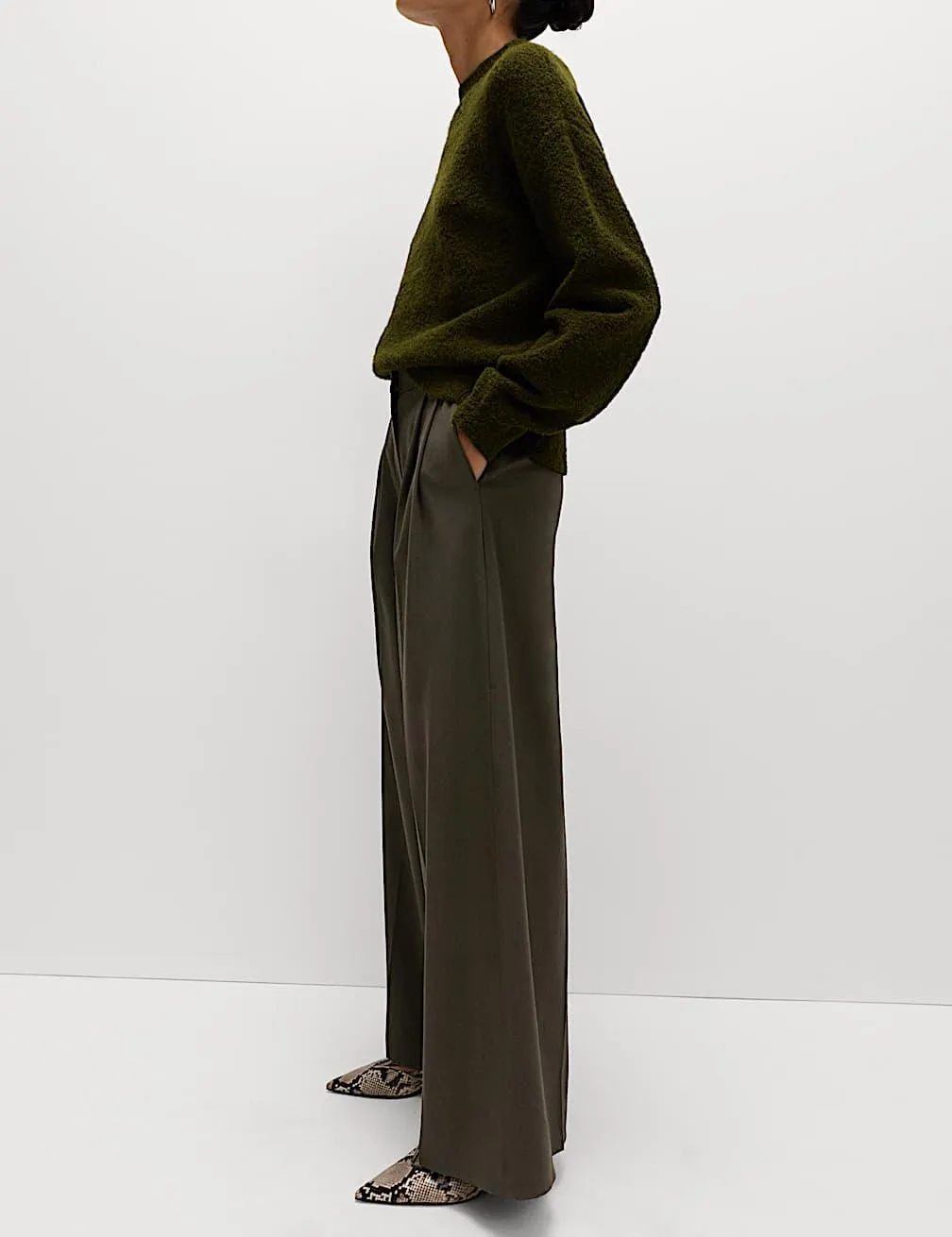 Pleat Front Wide Leg Trousers with Wool