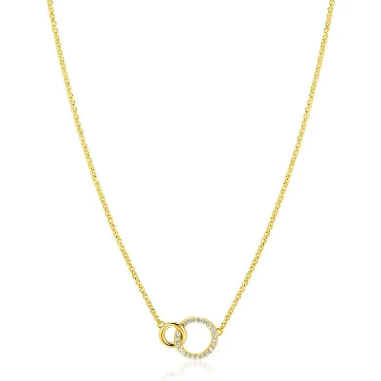 ZINZI goldplated zilveren ketting met twee verbonden ronde schakels witte zirconia's ZIC1782Y