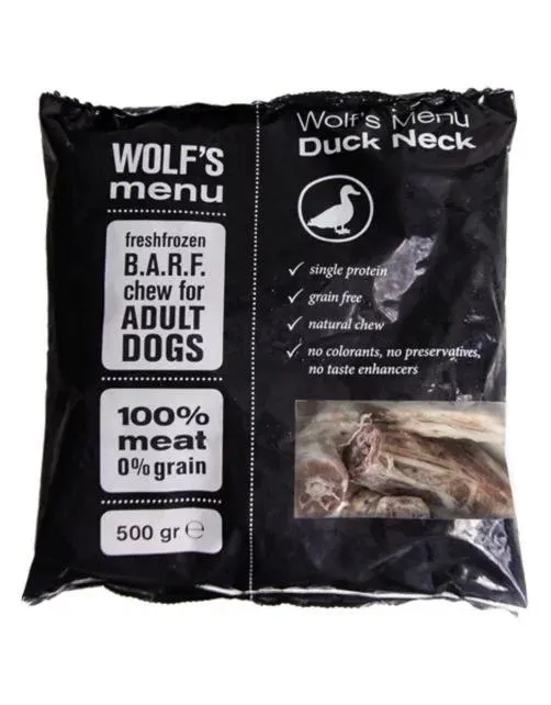 Wolf's Menu Duck Neck - Diepvriesvoer - Eend 500 g