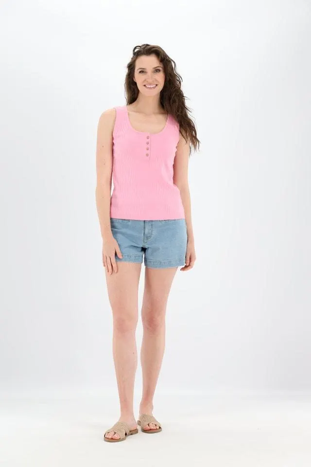 Lichtroze rib top met 4 houten knoopjes