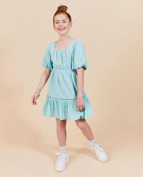 Groene jurk met strepen, communie