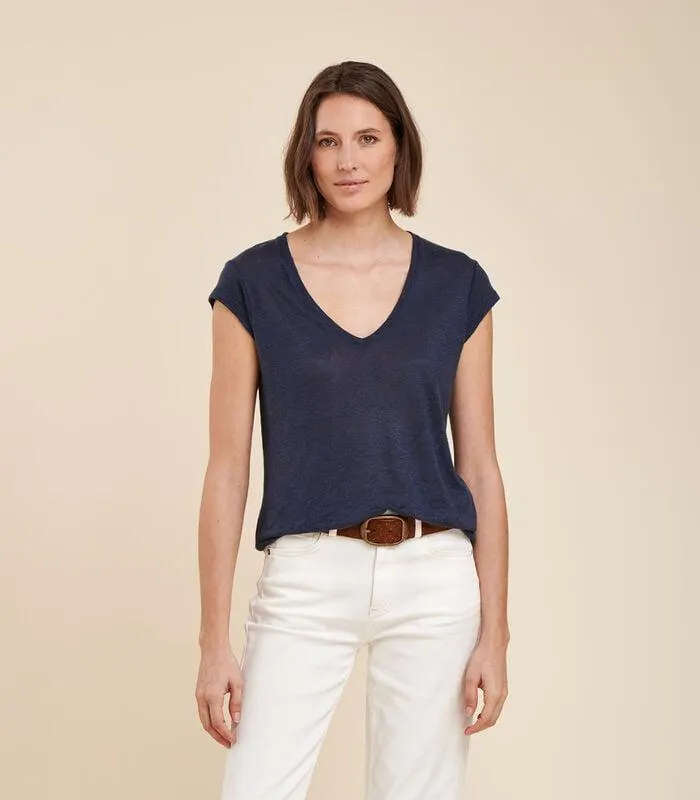 Linnen t-shirt met kleine hangende mouwen