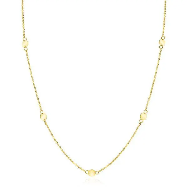 ZINZI Gold 14 krt gouden ketting met subtiele jasseron schakels en zeven ronde gladde plaatjes 5mm breed 42-45cm ZGC444