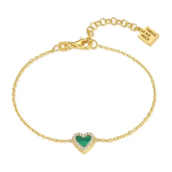 Armband in Zilver, hartje met groene steen