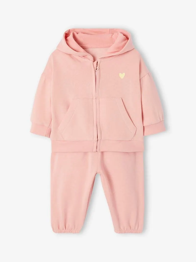 Ensemble sport sweat à capuche zippé + jogging bébé - rose pâle