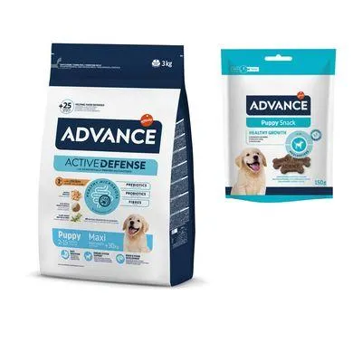 Croquettes Advance pour chien 1,5/3kg + friandises Advance 3 x 150 g offertes !