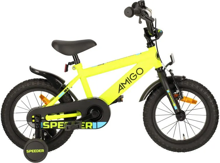 AMIGO Speeder 14 Inch Jongens Terugtraprem Geel/Zwart