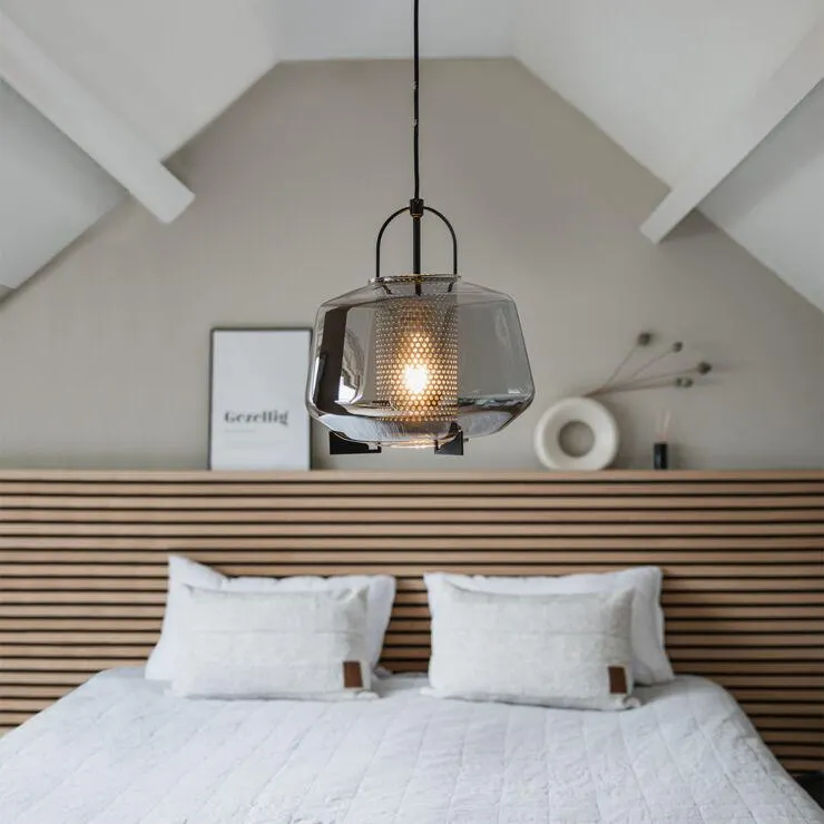 Art deco hanglamp zwart met smoke glas 30 cm - Kevin