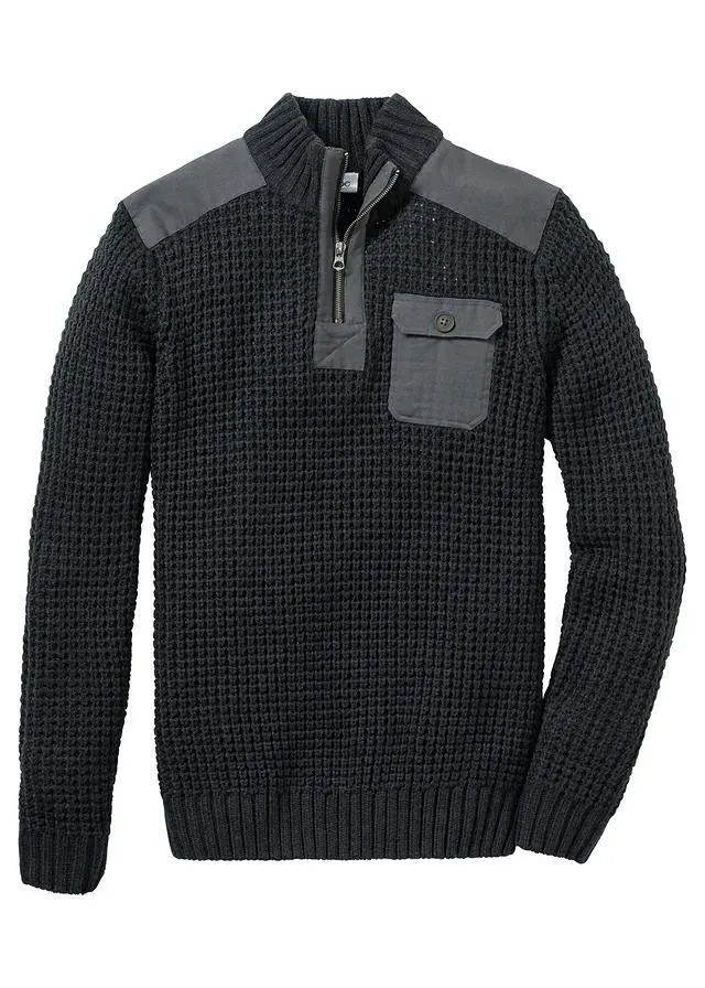 Pull camionneur en grosse maille avec empiècement en tissu