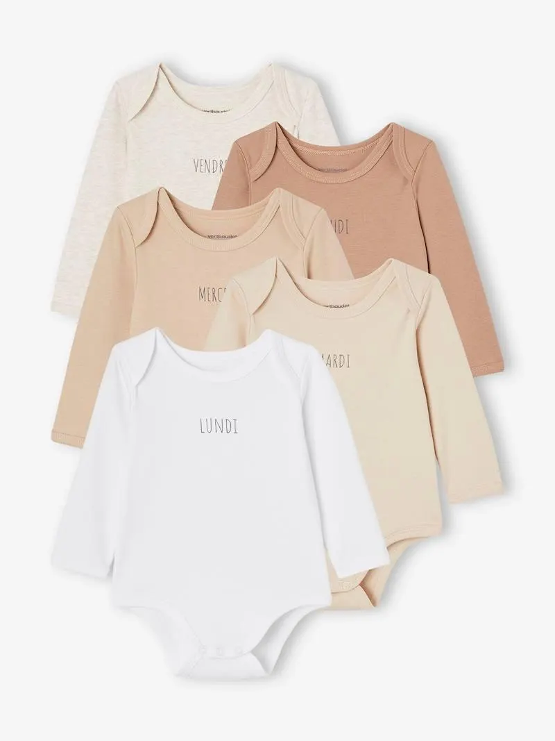 Lot 5 bodies manches longues BASICS bébé emmanchures US en coton bio - lot blanc