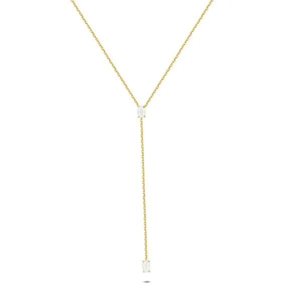 Halsketting in zilver, lange ketting met zirkonia