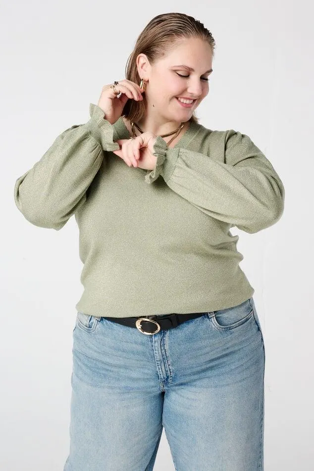 Lurex trui met ruffle mouw