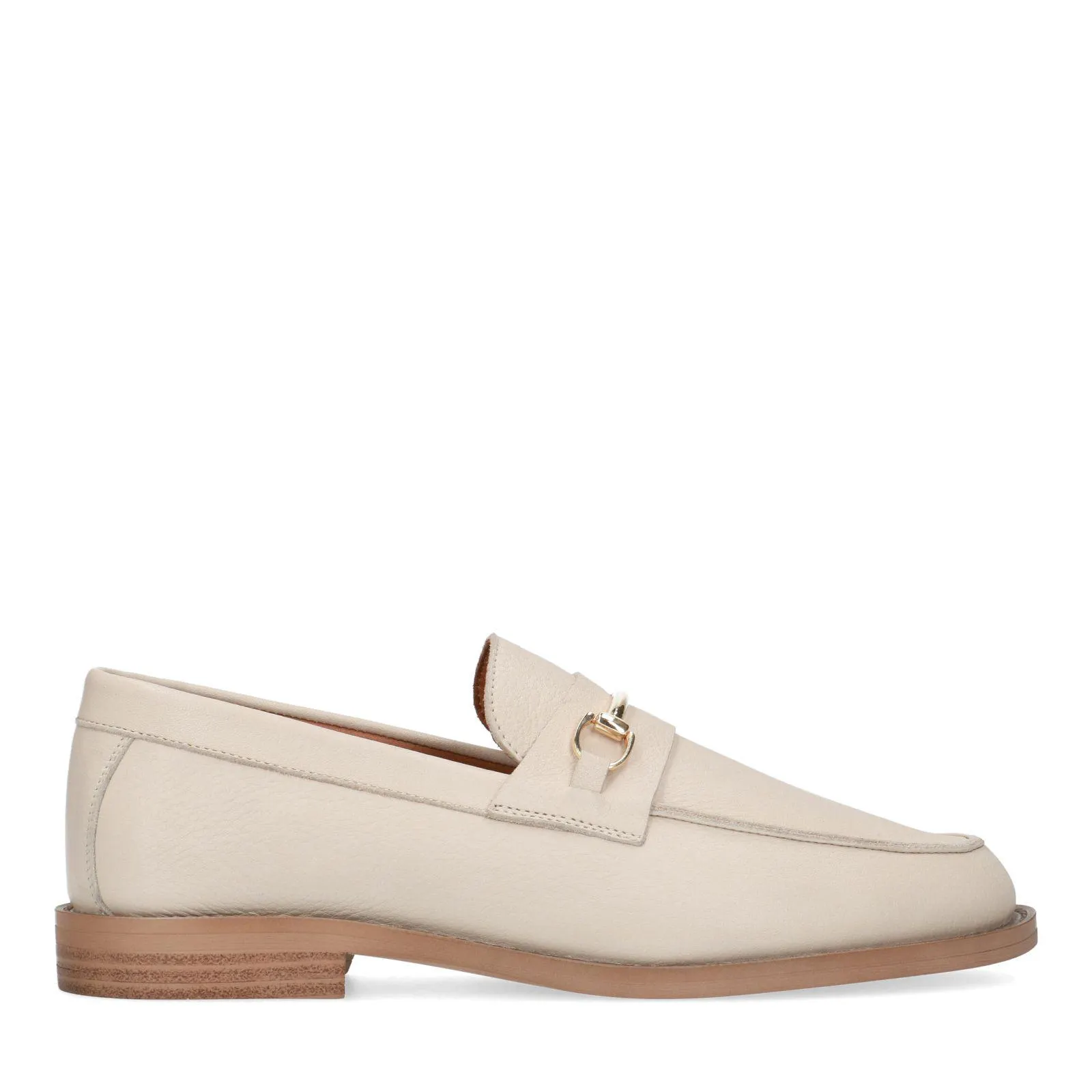 Manfield Beige leren loafers met goudkleurig detail