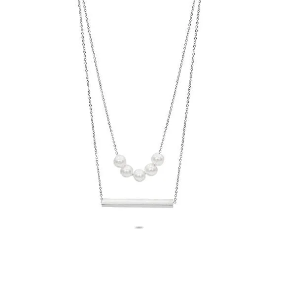 Halsketting in edelstaal, parels