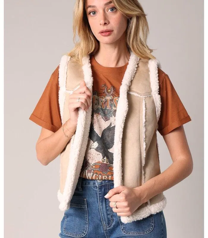 SVANY - Mouwloos sherpa-vest met een folk-uitstraling