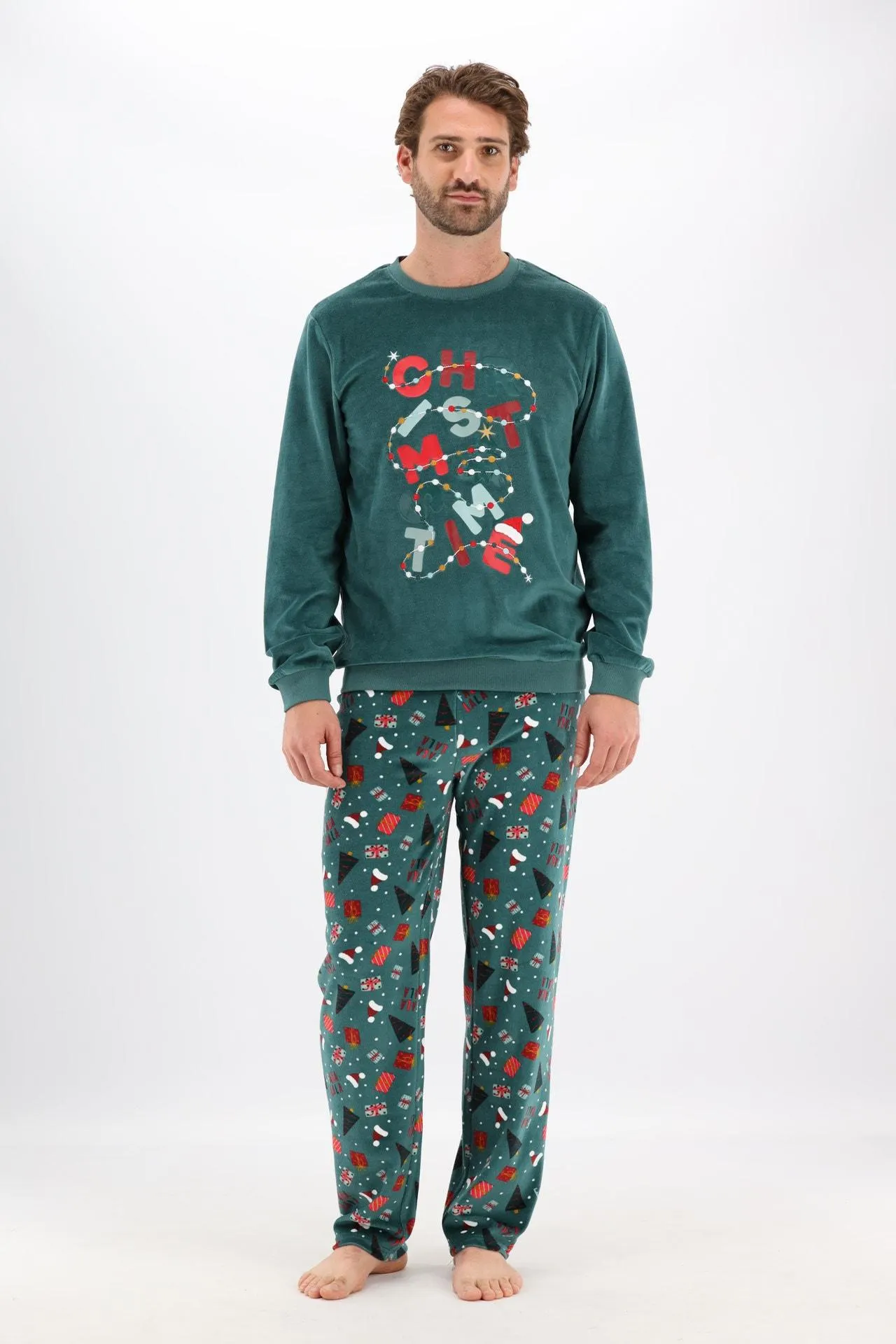 Donkergroene velours kerstpyjama