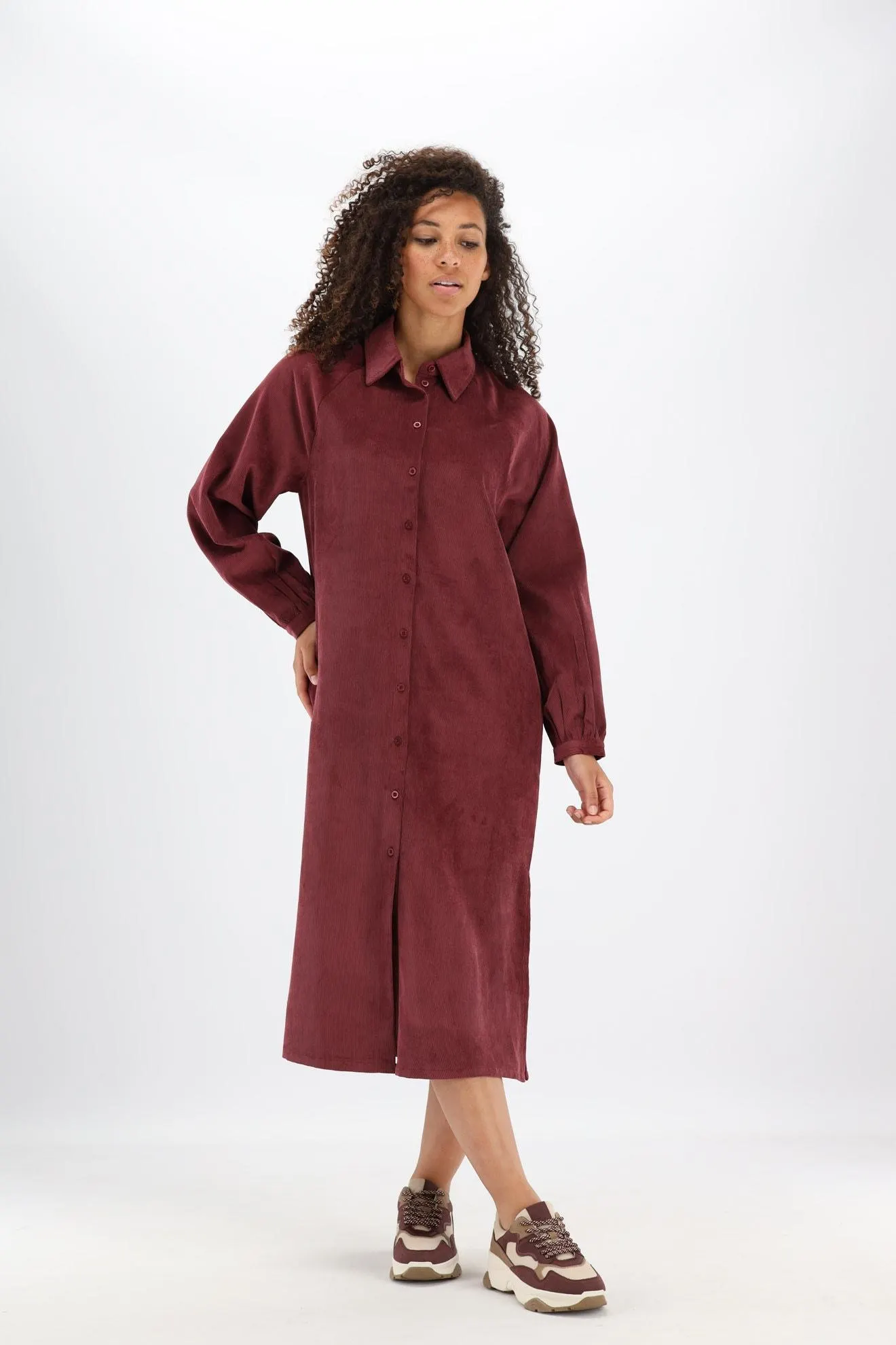 Bordeaux midi corduroy jurk