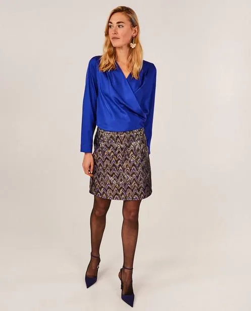 Blauwe satijnen blouse