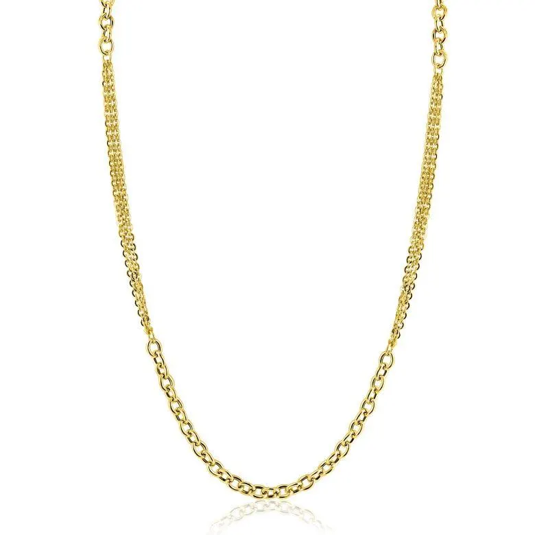 ZINZI goldplated zilveren collier 45cm met dubbele stijl: grove schakel en fijne kettingen ZIC2781G