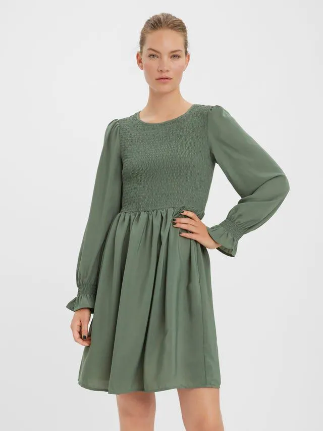 Regular fit O-hals Gesmokte mouwuiteinden Ballonmouwen Korte jurk