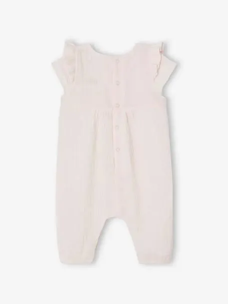 Combinaison bébé en gaze de coton - rose pâle