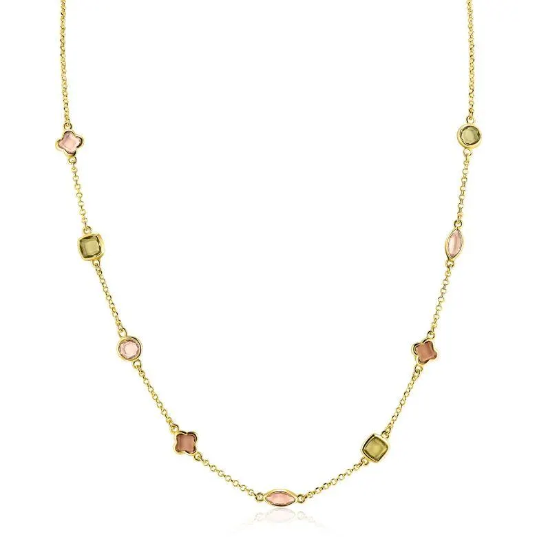 ZINZI gold plated zilveren fantasie collier 45cm met speelse vormen bruin en olijfgroen ZIC2771