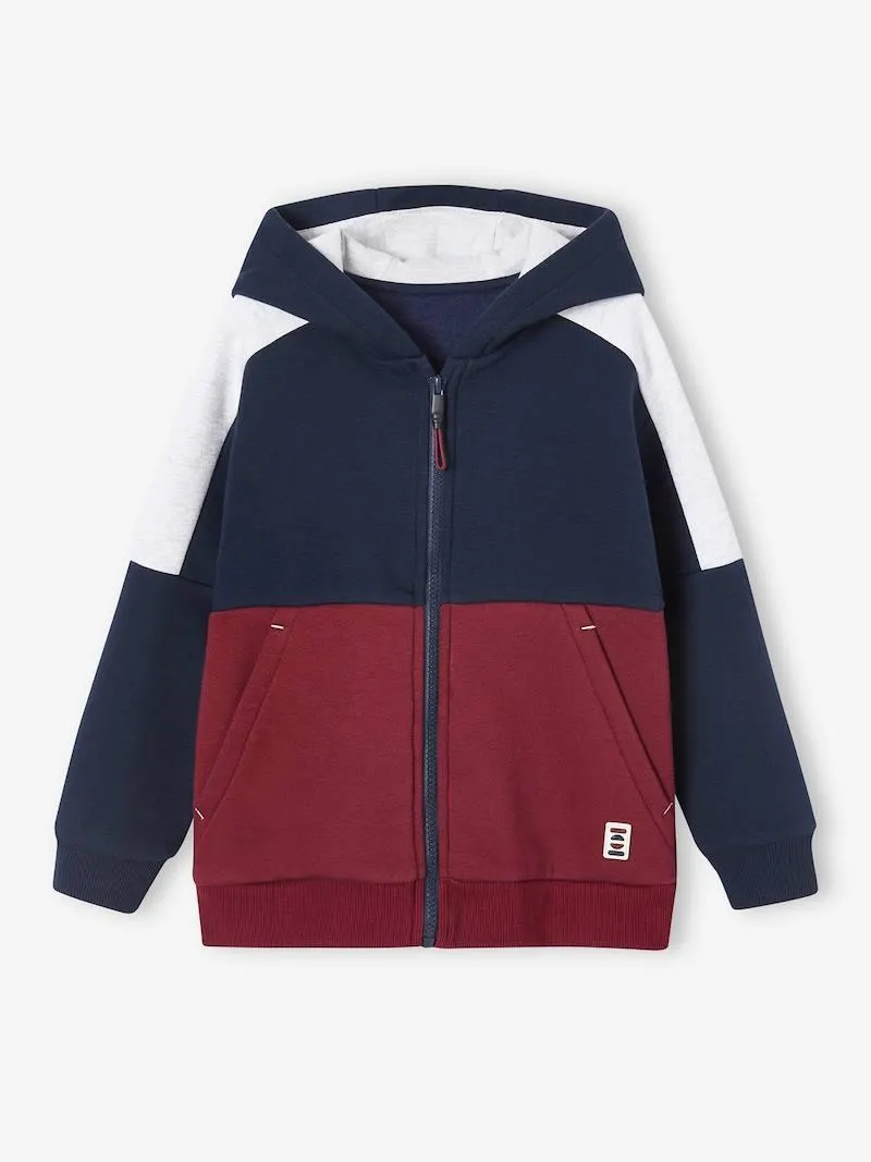 Sweat garçon zippé à capuche effet colorblock sport