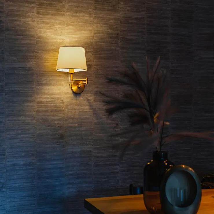 Wandlamp brons met witte kap en verstelbare arm - Ladas Deluxe