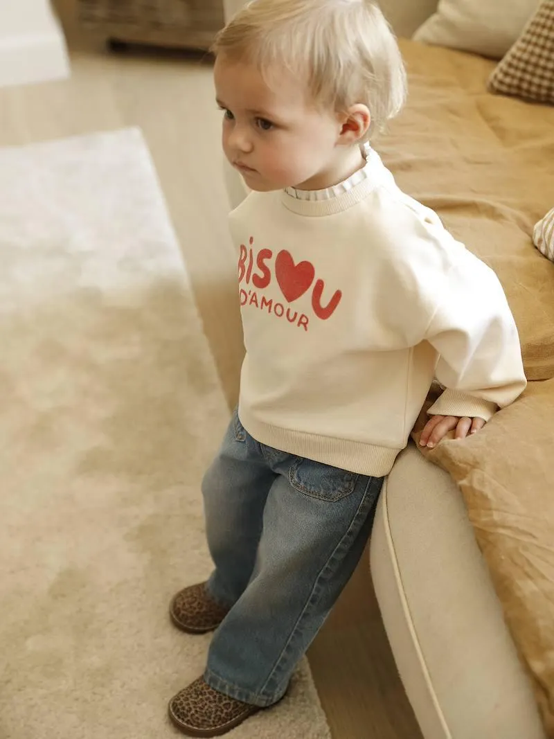 Ensemble sweat-shirt et jean large bébé - vanille