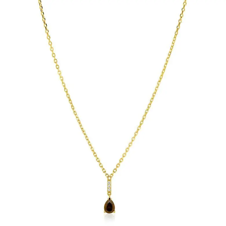 ZINZI goldplated zilveren ketting 45cm met bruine druppelvormige kleursteen ZIC2804