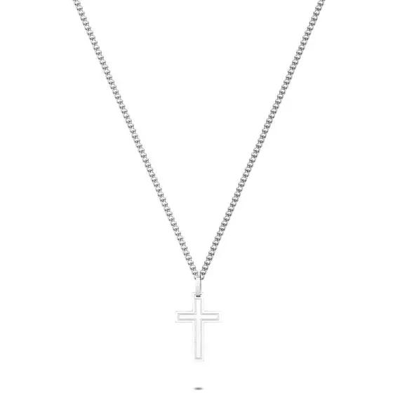 Halsketting in edelstaal, mat kruis
