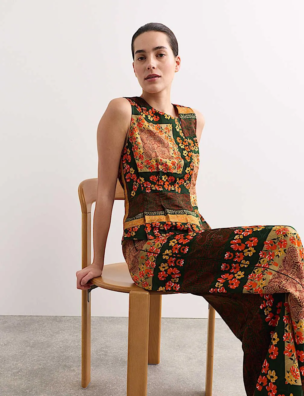 Scarf Print Asymmetric Neck Top