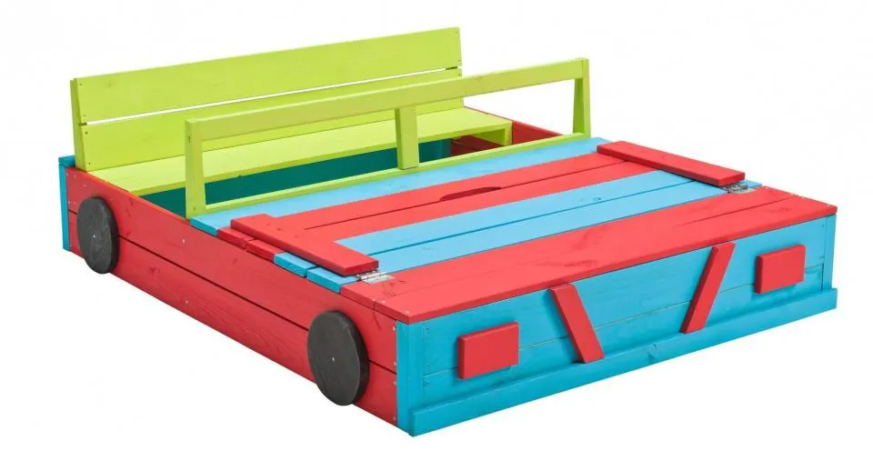 Swing King zandbak Auto 120 x 100 x 20 cm hout blauw/groen/rood