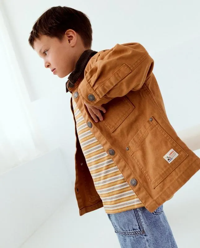 Bruin overhemd met ribfluwelen kraag, oversized fit