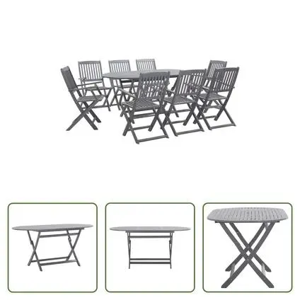 vidaXL Mobilier à dîner de jardin 9 pcs Bois d'acacia massif Gris
