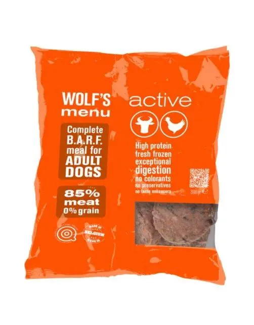 Wolf's Menu Active - Diepvriesvoer - Rund Kip 800 g