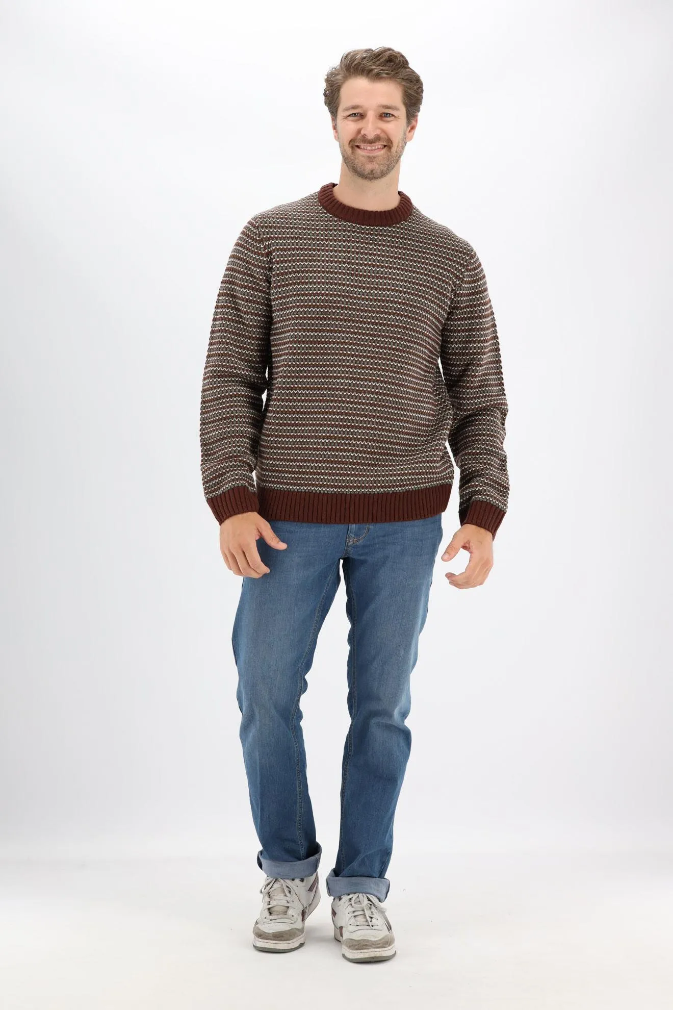 Bruin/groen/wit gebreide trui by Tuur