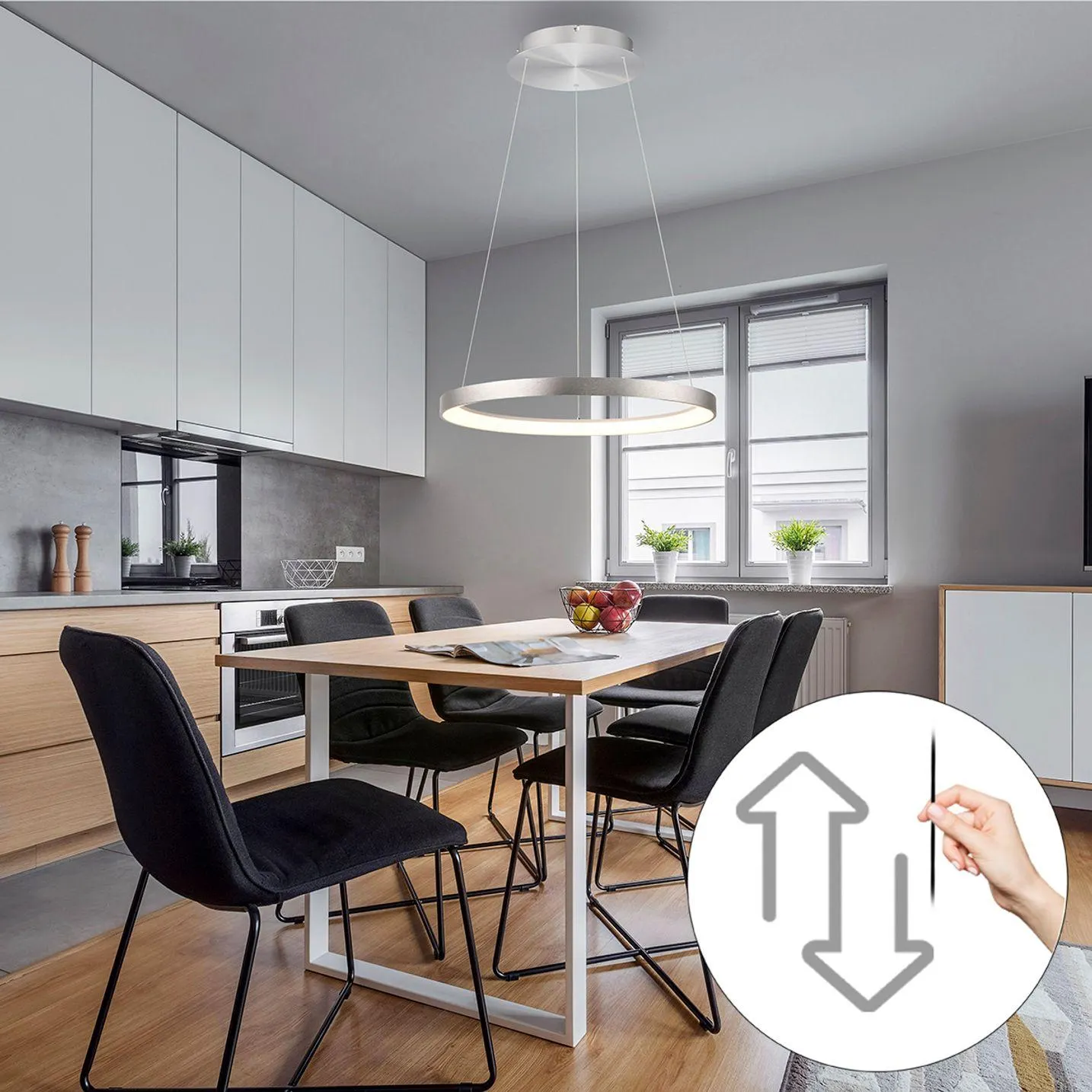 Design hanglamp aluminium incl. LED dimbaar Easylift - Hoop