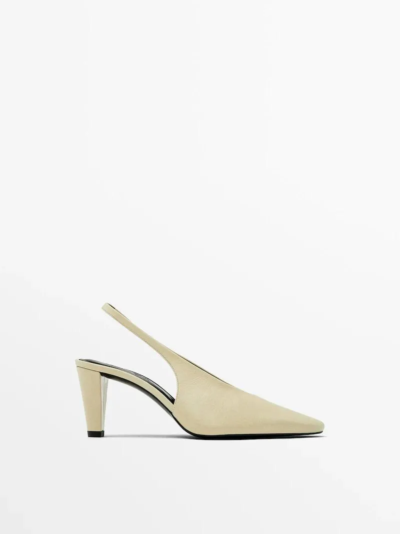 Leren slingback schoen met ronde neus