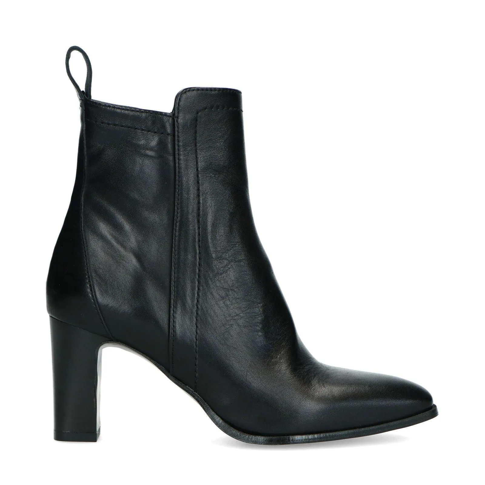 Manfield Zwarte leren enkellaarsjes met hak