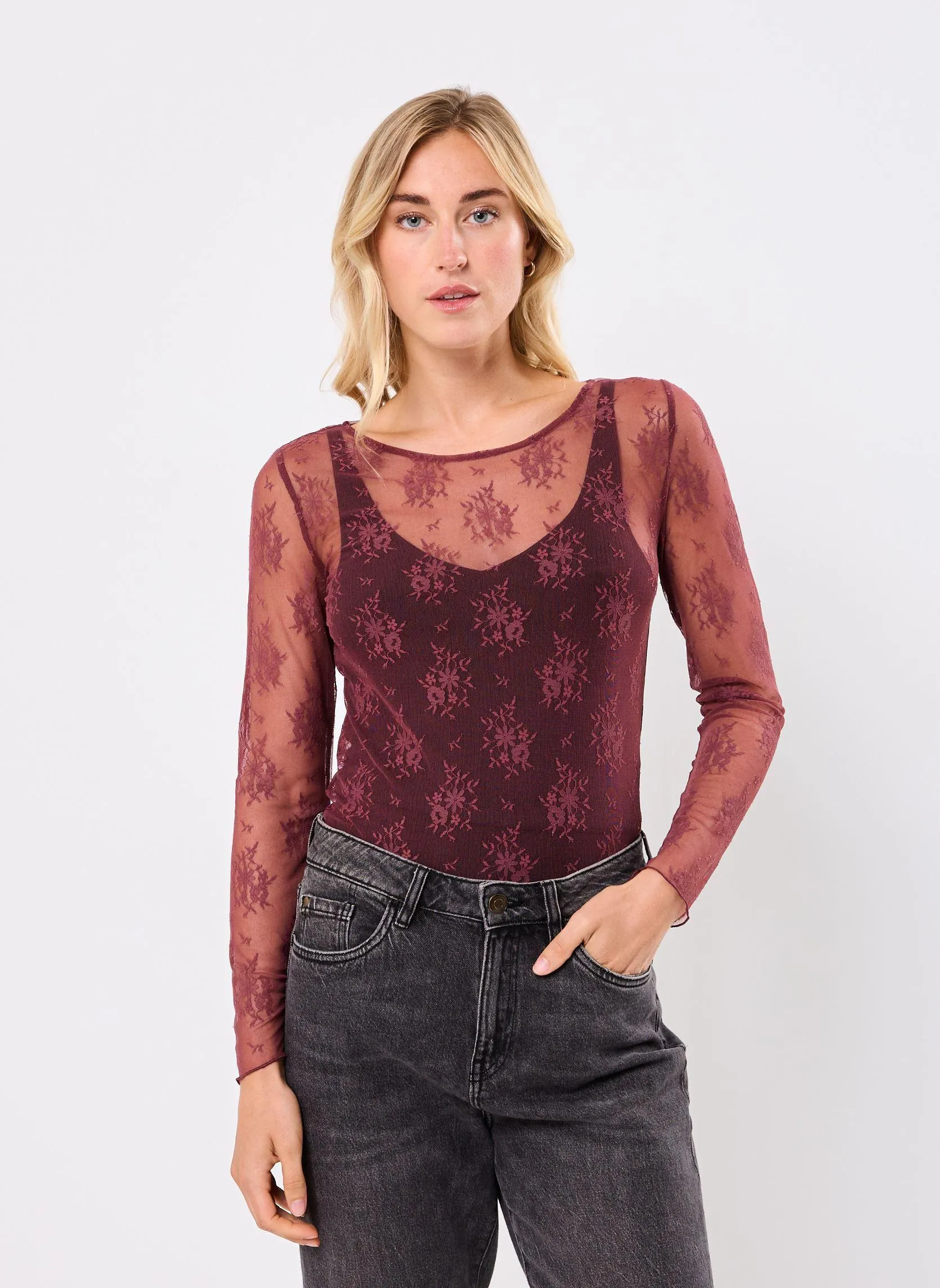 T-shirts met lange mouwen TELLA dames bordeaux