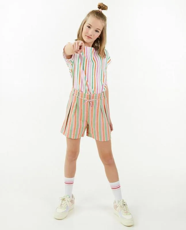 Gestreepte short van linnenmix