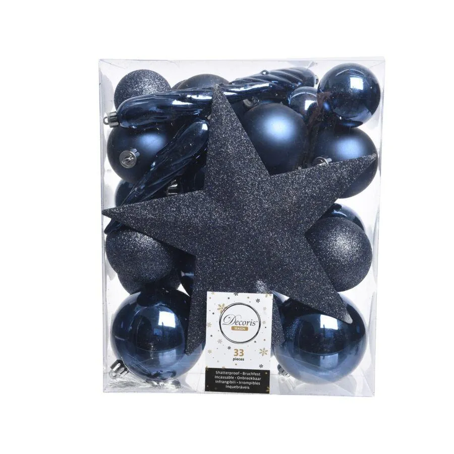 Decoris Kerstballen Kunststof Mix 33-delig - Shatterproof en Veelkleurig